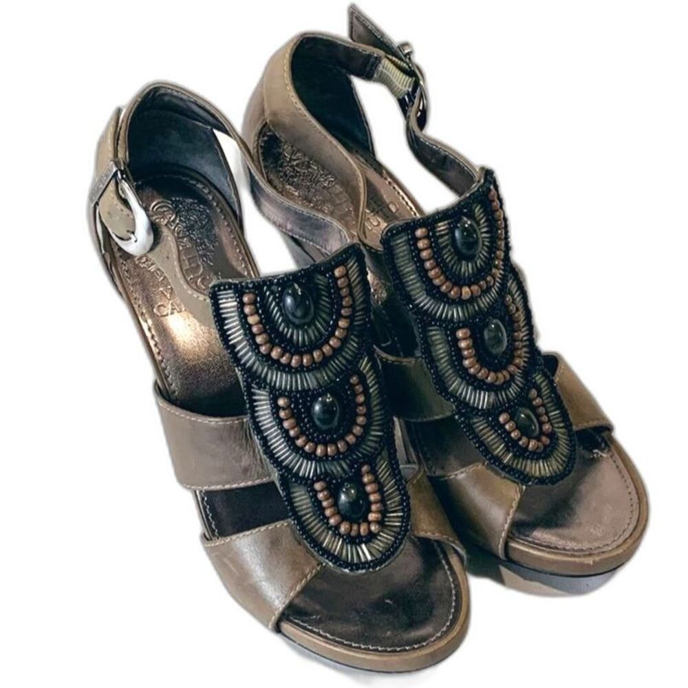Vince Camuto Orlando Beaded Strappy Heeled Sandal Taupe Size 8